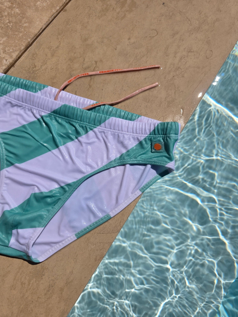 SWIM BRIEFS LIGHT FIT - DIAGONAL MINT STRIPES