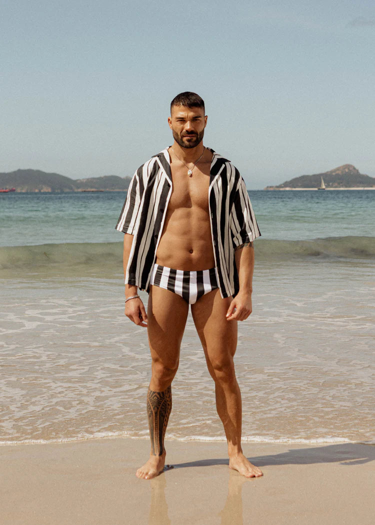 RELAXED SHIRT - BLACK & WHITE STRIPES PRINT