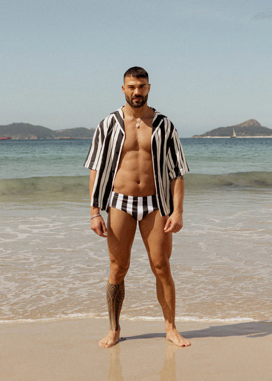 RELAXED SHIRT - BLACK & WHITE STRIPES PRINT